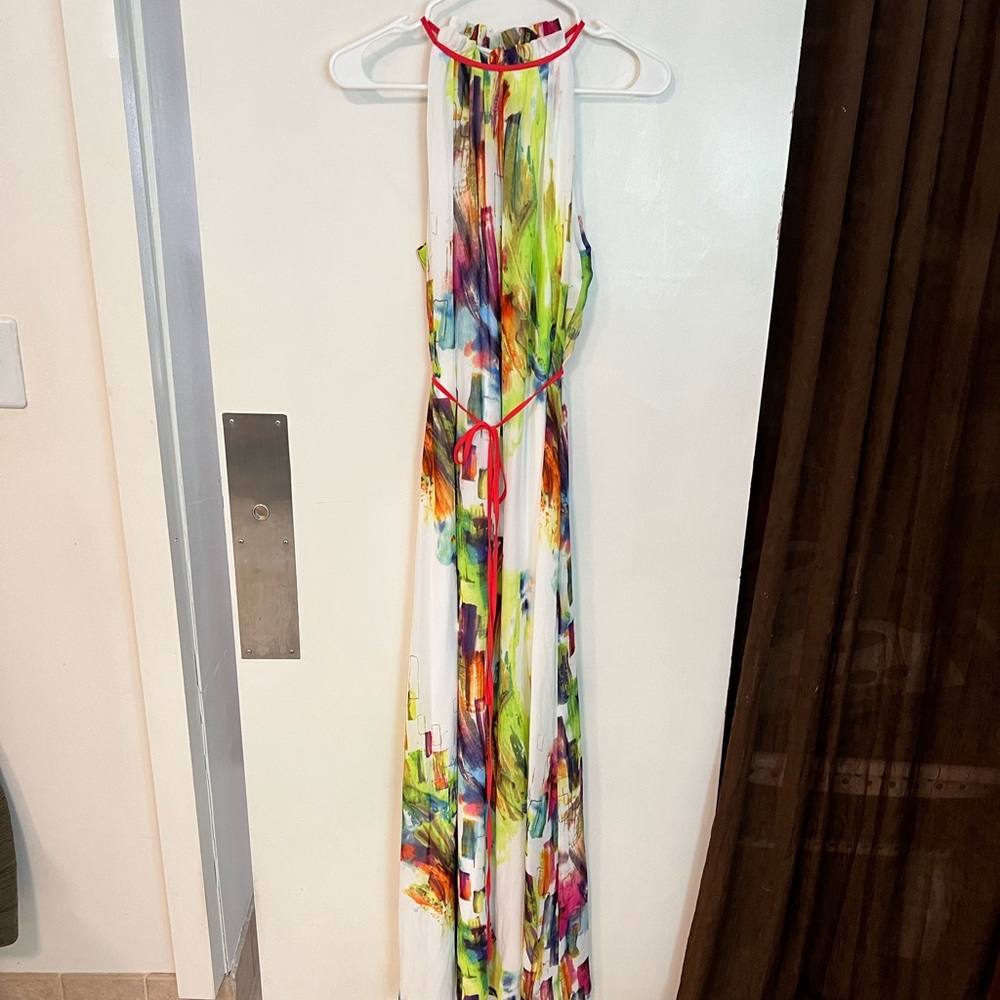 Watercolor brushstroke halter maxi dress
